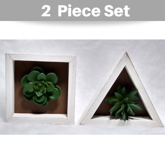 Succulent Wood Box Wall Hanging Art Decor 2 Pc Set - Picture 1 of 5